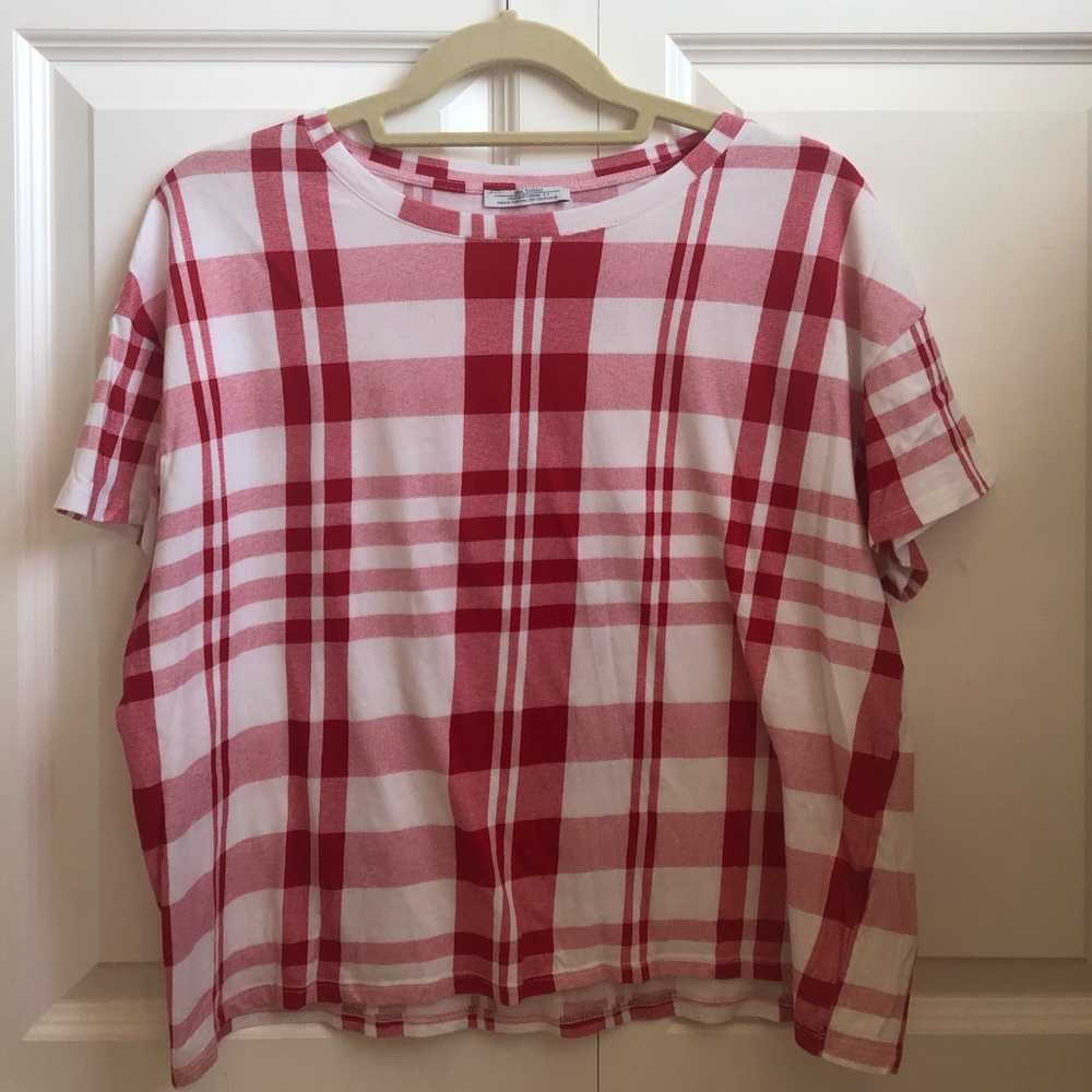 Zara Trafaluc red and white plaid t-shirt